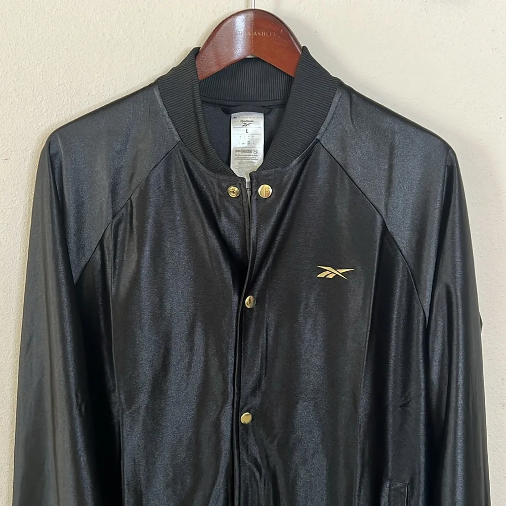 Reebok Black Gold Snap Jacket Track Basketball Sporty Mens Size Large - Picture 3 of 12